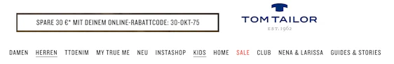 Nur noch heute! 30€ Rabatt ab 75€ MBW bei Tom Tailor - gilt auch für Sale-Artikel