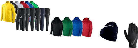 Nike Winterset, fünfteilig für 80€ - 2-tlg. Trainingsanzug, Regenjacke, Mütze & Handschuhe