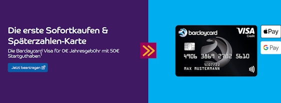 Barclaycard Visa mit 50€ Startguthaben – keine Jahresgebühr, mobiles Zahlen mit Google Pay