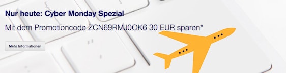 Cyber Monday: 30€ Lufthansa Gutschein - für Flüge im 1. Quartal 2018