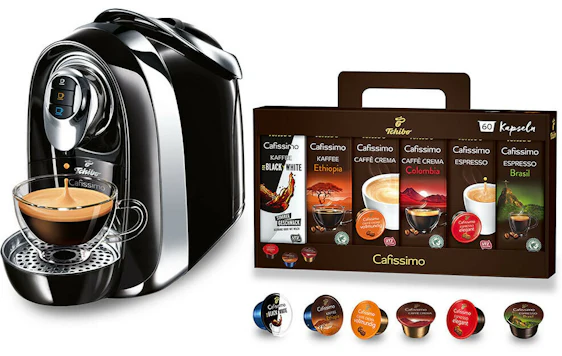 Tchibo Cafissimo Compact + 60 Kapseln und Kapselspender für 34€ - Kapselkaffeemaschine mit Drei-Druck-Brühsystem
