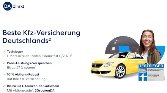 Letzter Tag! 10% Aktionsrabatt bei Wechsel zur DA Direkt KFZ-Versicherung - mit bis zu 30€ Einkaufsgutschein