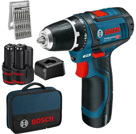 Bosch GSR 12V-35 für 100€ - Akku-Schrauber mit Drehmoment bis 35 Nm, inkl. 2x 2,0 Ah Akkus, 25tlg. Bitbox & Tasche