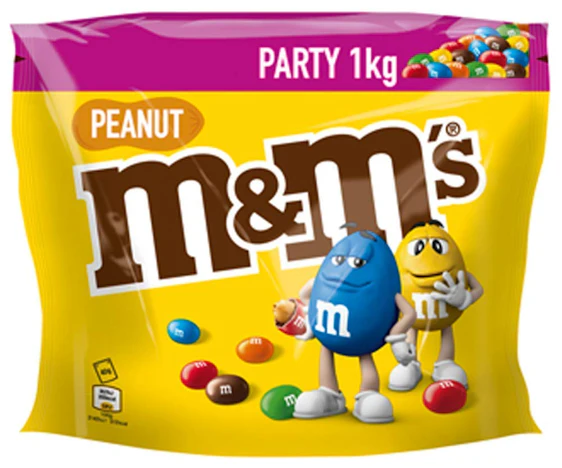 4x M&M's Party Pack für 24€ - Schokolinsen mit knackigem Erdnusskern, Peanut & Schoko, 4 x 1kg